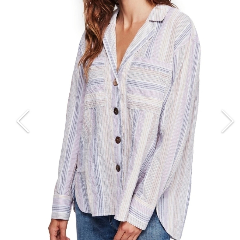 Free People High Tide Multistripe Button Up Shirt